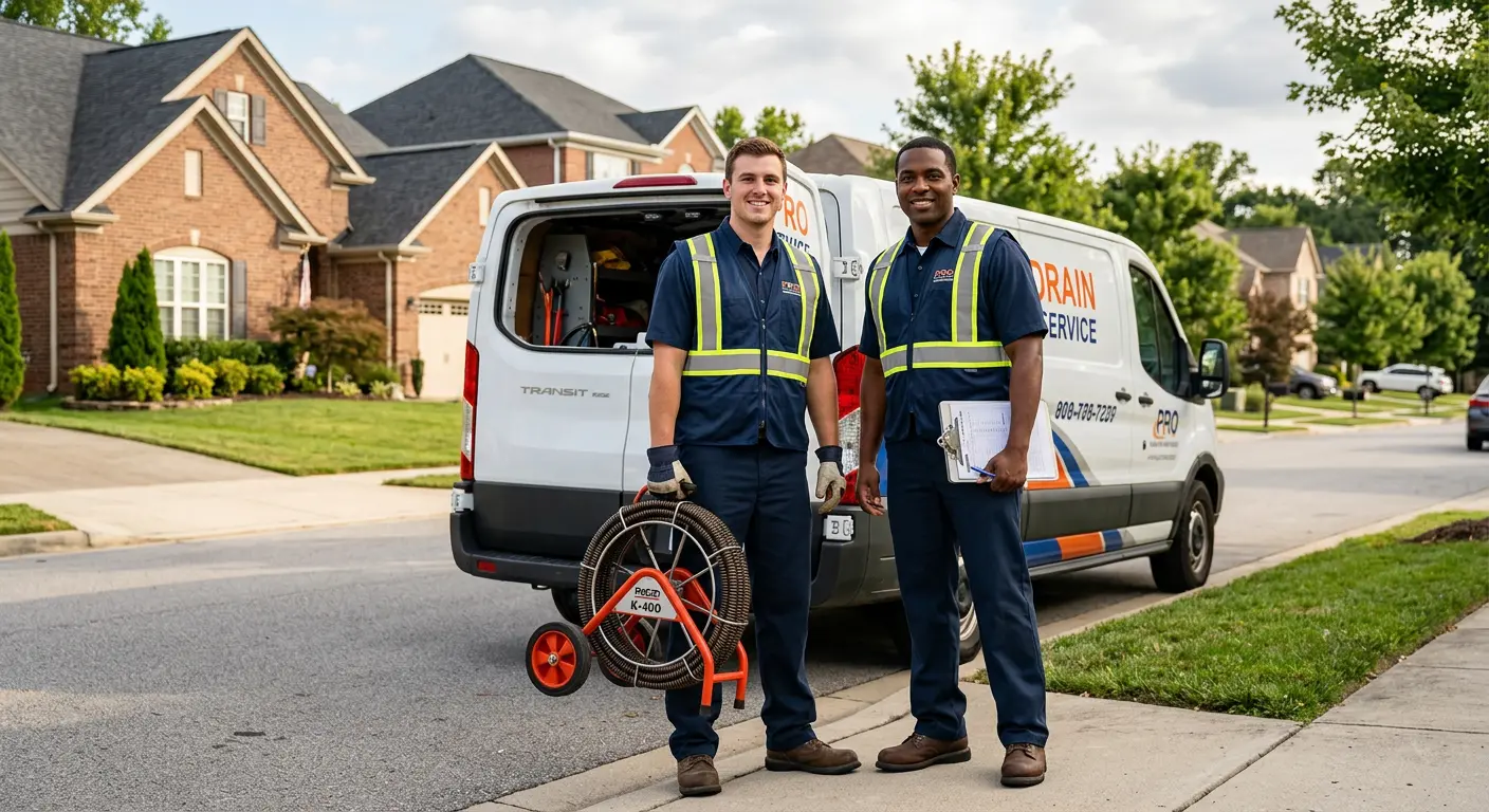 Sewer and drain service team with equipment ready for work in Louisville